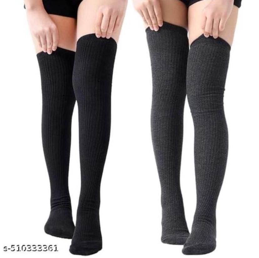 Wool Warm Thigh High Socks | Knitted Thick Thermal Woolen Socks for Women Winter Wear Knee Length | Stocking Girls