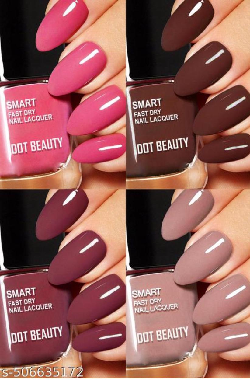 Dot Beauty Quick Dry Long Lasting Nail Polish Pack of 4 Multicolor Combo- Chip Resistant, Acetone-Free Formula, Rich Pigmentaion