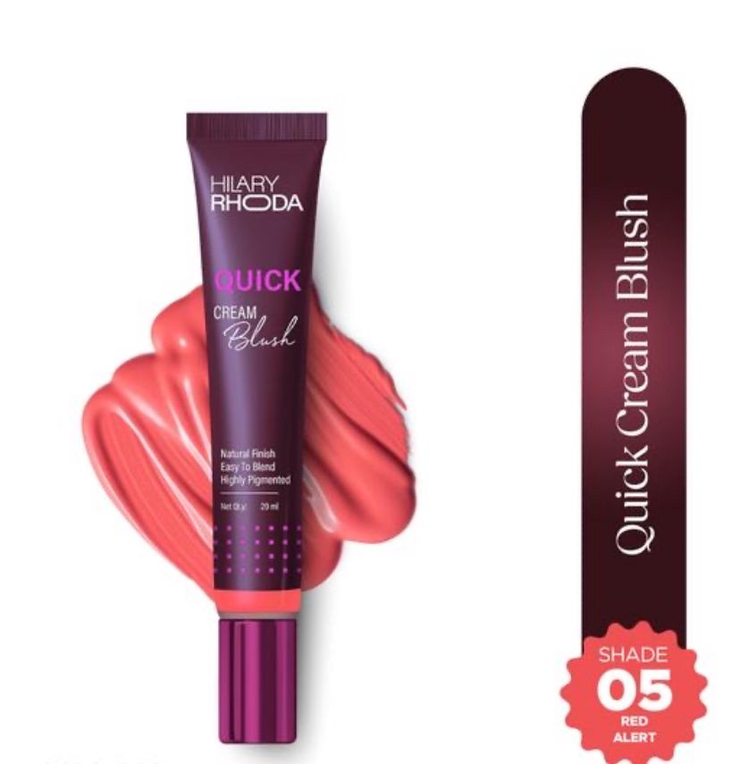 Hilary Rhoda Quick Cream Blush | High Pigmented & Dewy Finish | Long-Lasting | Buildably Coverage | Weightless and Easy to apply | Cream Blush | 20ml