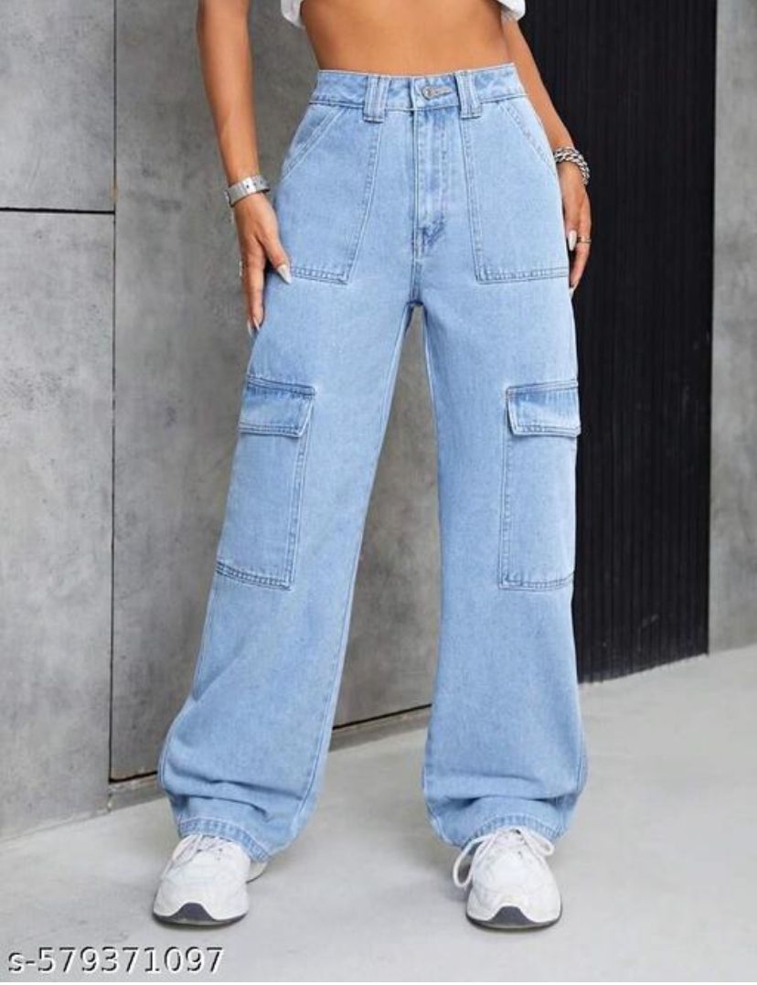 Women CARGO FLAP POCKET BLUE JEANS