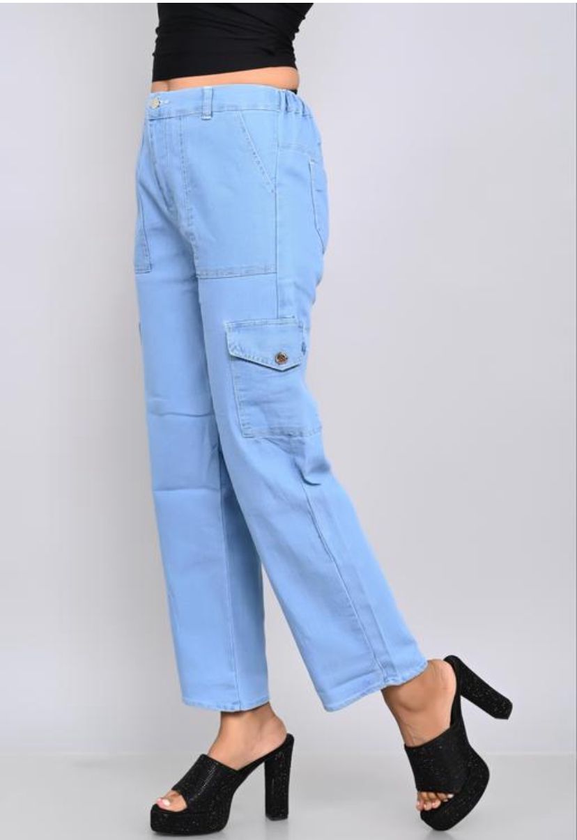 Women CARGO FLAP POCKET BLUE JEANS