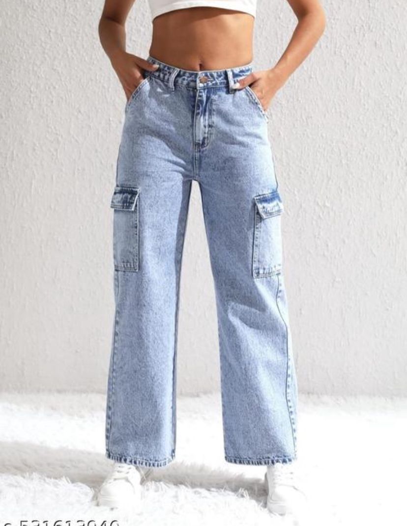 Women CARGO FLAP POCKET BLUE JEANS