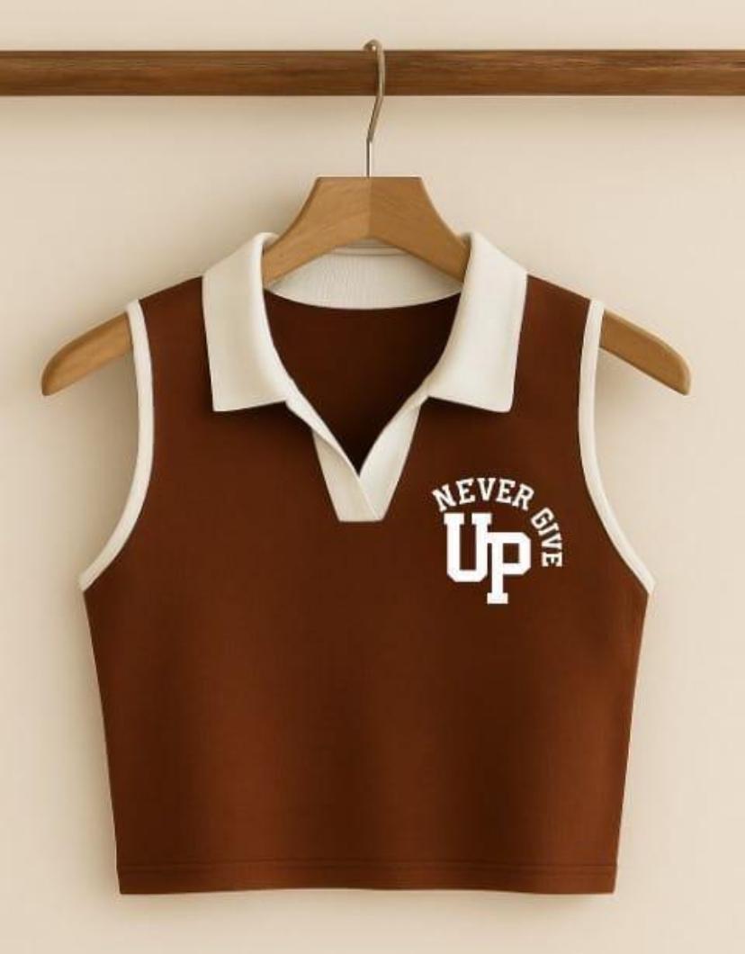 BROWN NEVER GIVE UP PRINT TOP