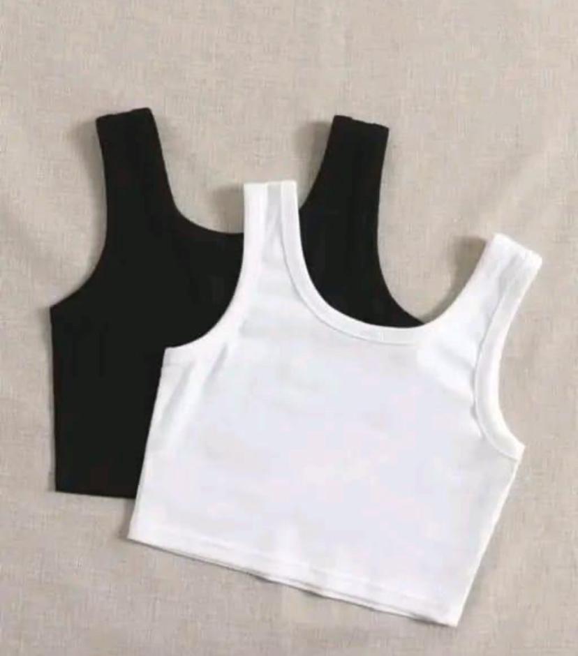 Edge Notch Neck Rib Tank Top 2 in 1 pack Black and White