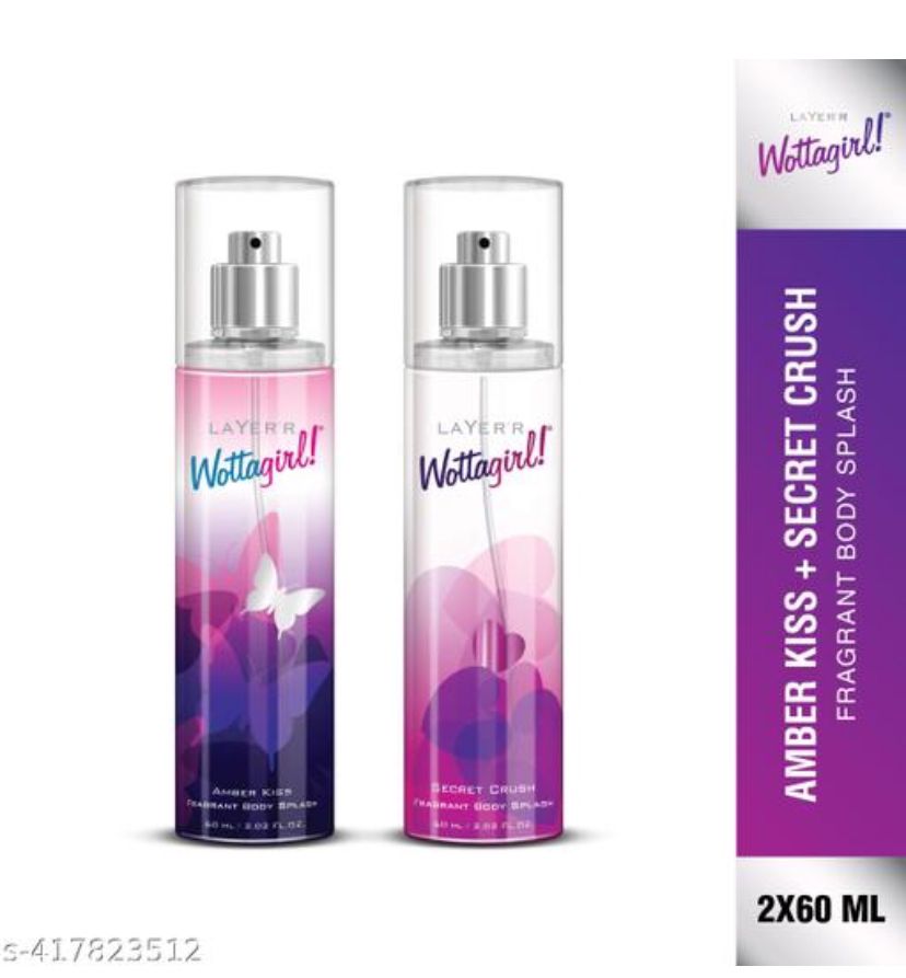 LAYER'R Wottagirl! Secert Crush & Amber Kiss Long Lasting Body Spray Combo pack 2-60ml