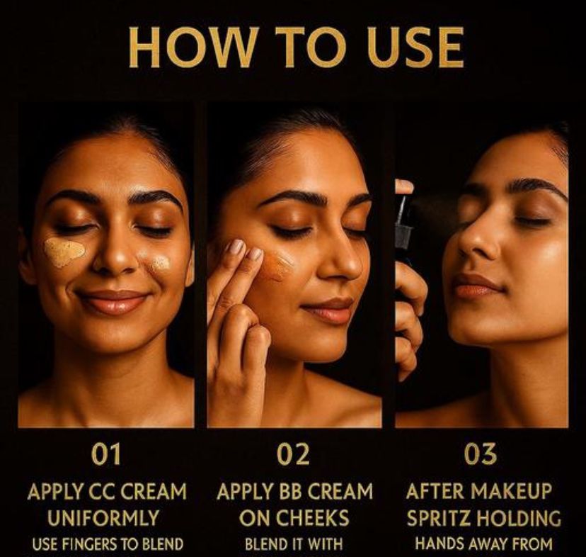 Professional Face Base Makeup Kit-Deep Tan CC Cream , Lightweight BB Cream & Long-Stay Makeup Fixer for a Flawless, Natural, and Camera-Ready Look