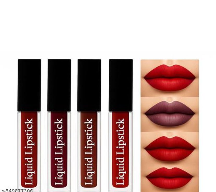 Combo Pack Of Matte Mini Red Edition Lipstick 4, Eyeshadow, 5Pc Makeup Brush,36H Eyeliner, PUFF, Primer,Fixer,Compact,Foundation,Concealer(Pack of 10pcs)