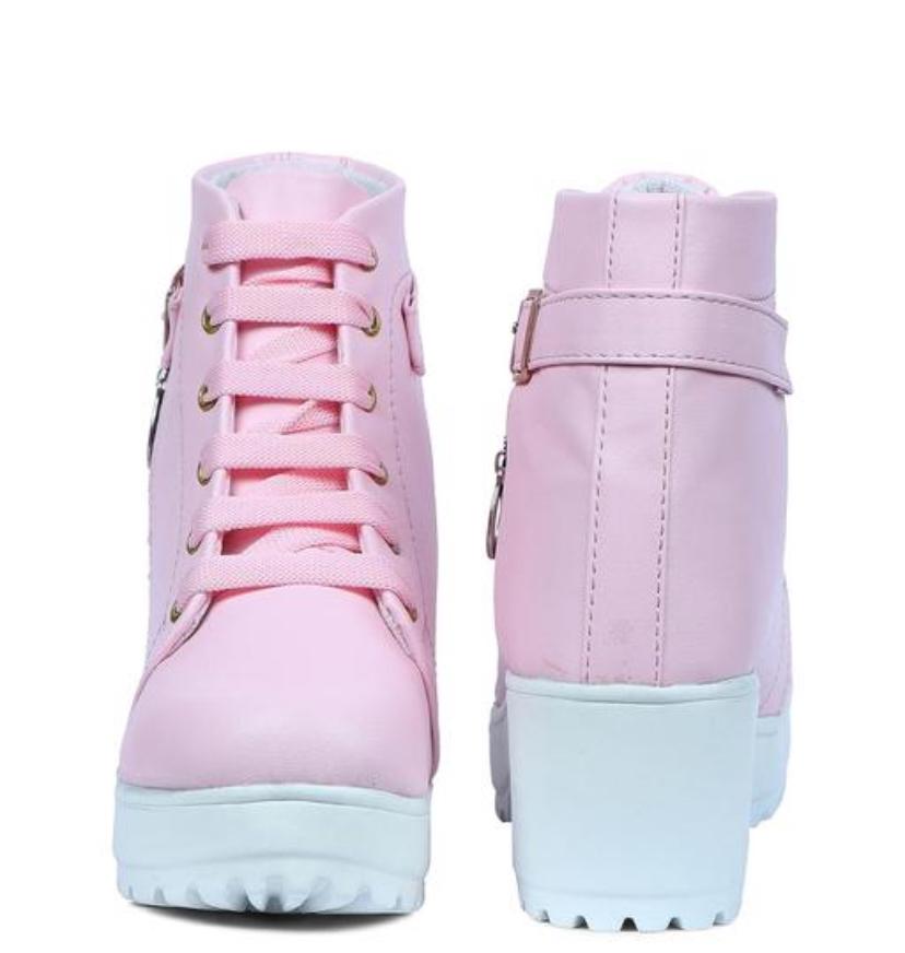 EVOLTAR women buckle design zipper synthetic heel boot