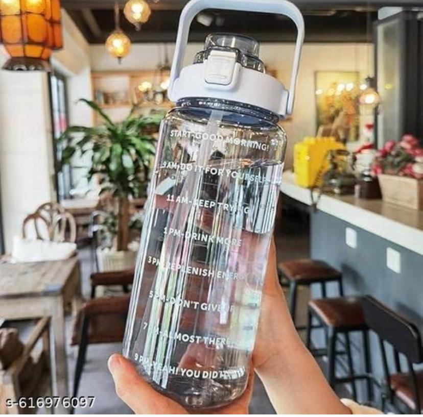 INDIA 2 Ltr Capacity Belt Straw Transperent Motivational Water Bottles | Time Marker Leak Proof & Break-Proof | Best Usage For Office,School,Gym,Travel Bottle | Bpa-Free Fitness Sports Bottle