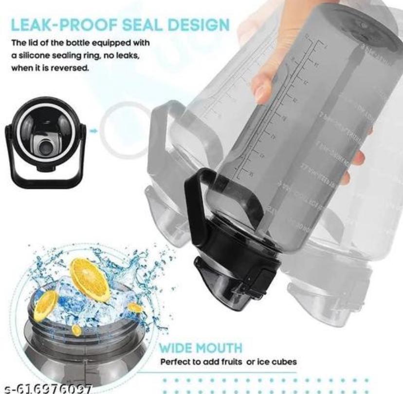 INDIA 2 Ltr Capacity Belt Straw Transperent Motivational Water Bottles | Time Marker Leak Proof & Break-Proof | Best Usage For Office,School,Gym,Travel Bottle | Bpa-Free Fitness Sports Bottle