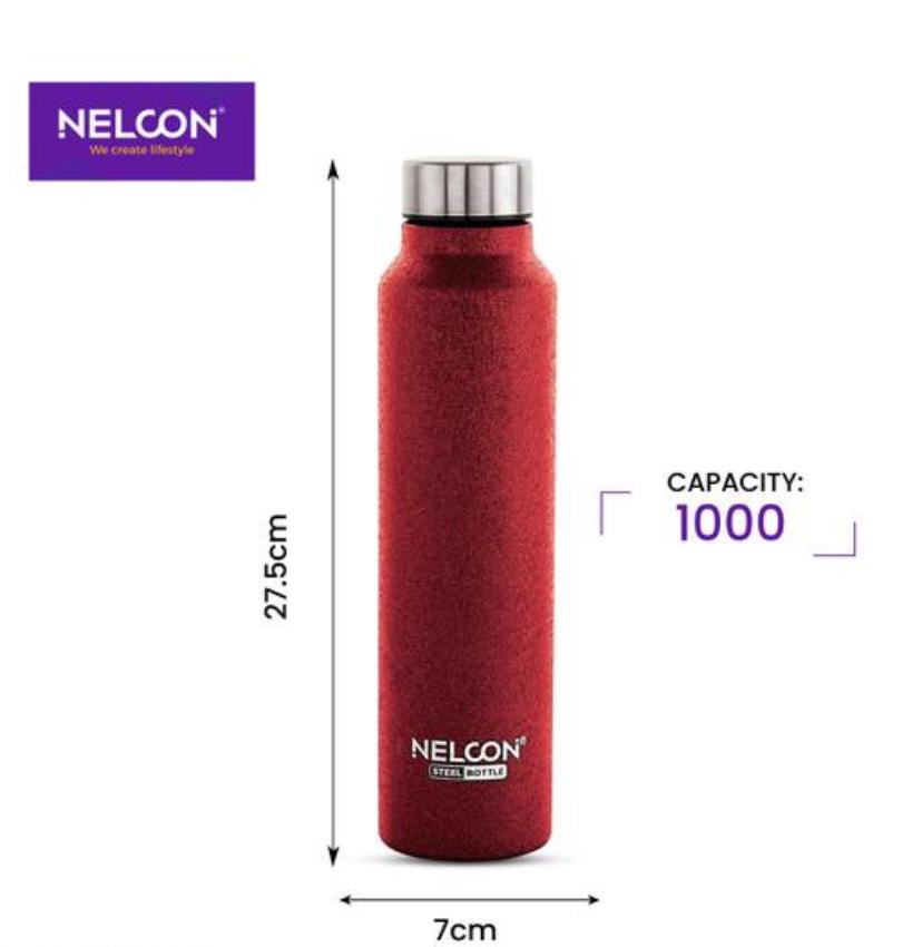 Nelcon DEW CROCZ Stainless Steel Single Wall Bottle | Office, School, Travel, Gym , Car | 1 Ltr