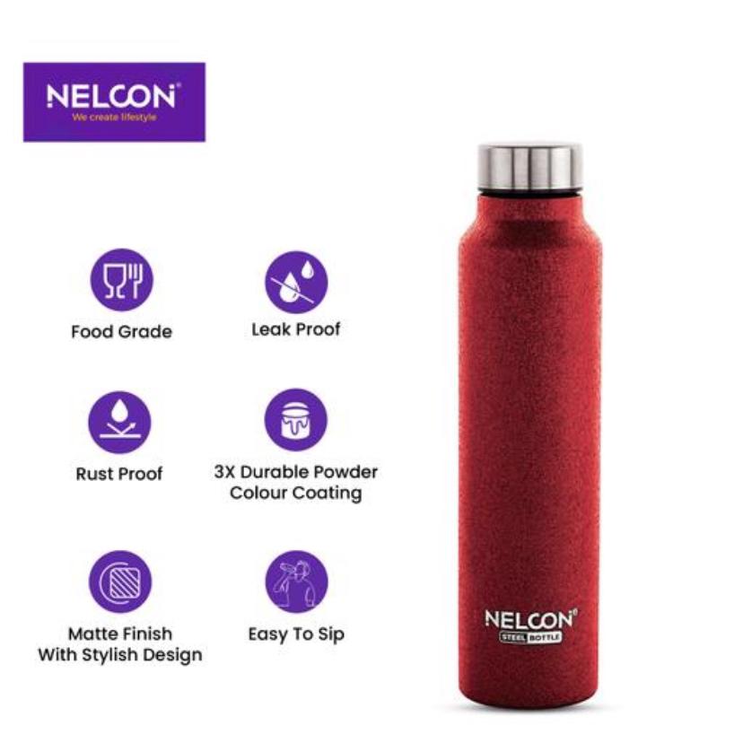 Nelcon DEW CROCZ Stainless Steel Single Wall Bottle | Office, School, Travel, Gym , Car | 1 Ltr