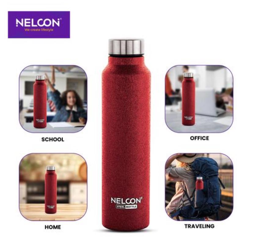 Nelcon DEW CROCZ Stainless Steel Single Wall Bottle | Office, School, Travel, Gym , Car | 1 Ltr