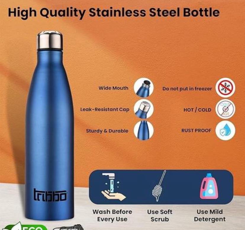 TRIBBO Stainless Steel Water Bottle 1000 ML | Water Bottles For Fridge | School | GYM | HOME | OFFICE