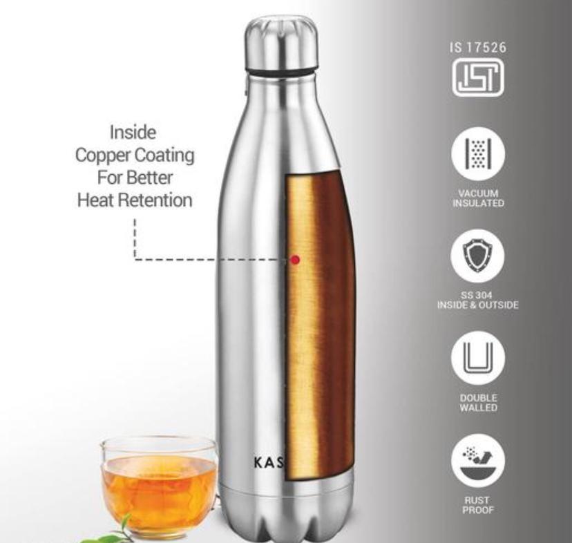 Kashvi Cookware Chillmax 1000 ml Cola Shape Stainless Steel Vacuum Insulated Water Bottle | 24 Hours Cold & 20 Hours Hot | Leak-Proof | Premium Silver Finish
