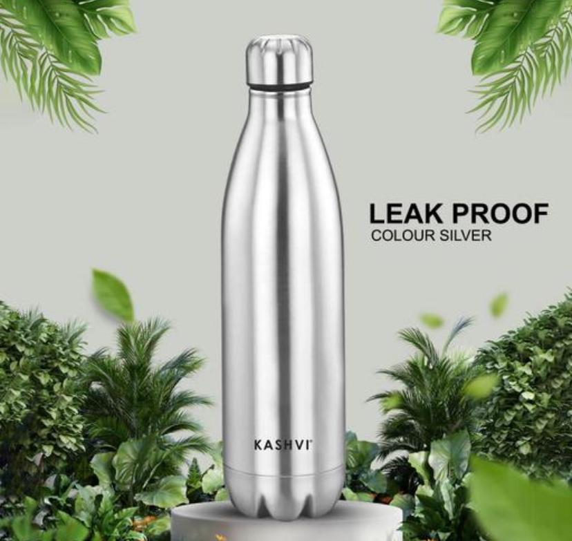 Kashvi Cookware Chillmax 1000 ml Cola Shape Stainless Steel Vacuum Insulated Water Bottle | 24 Hours Cold & 20 Hours Hot | Leak-Proof | Premium Silver Finish