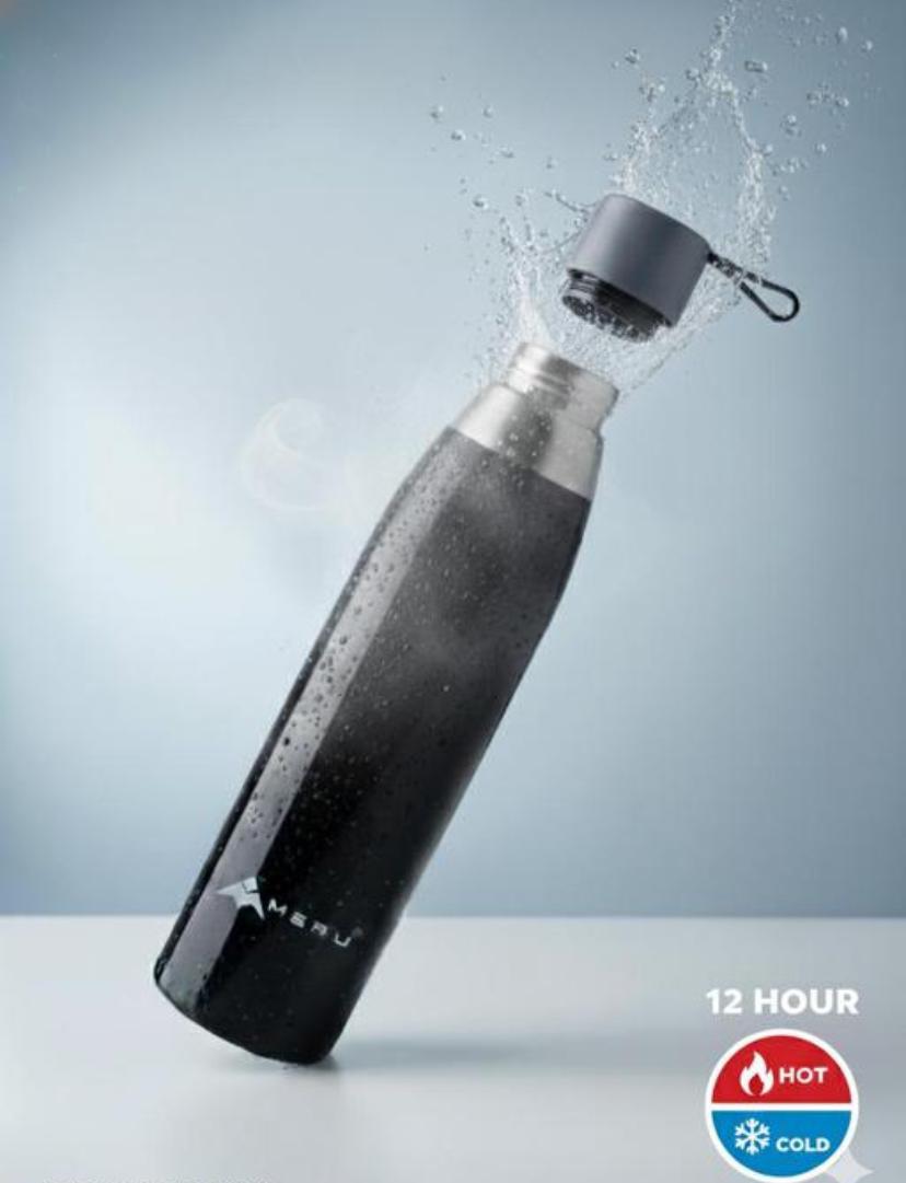 MERU WAVE GLOW BLACK SILVERdouble wall insulated water bottle hot and cold 900ml