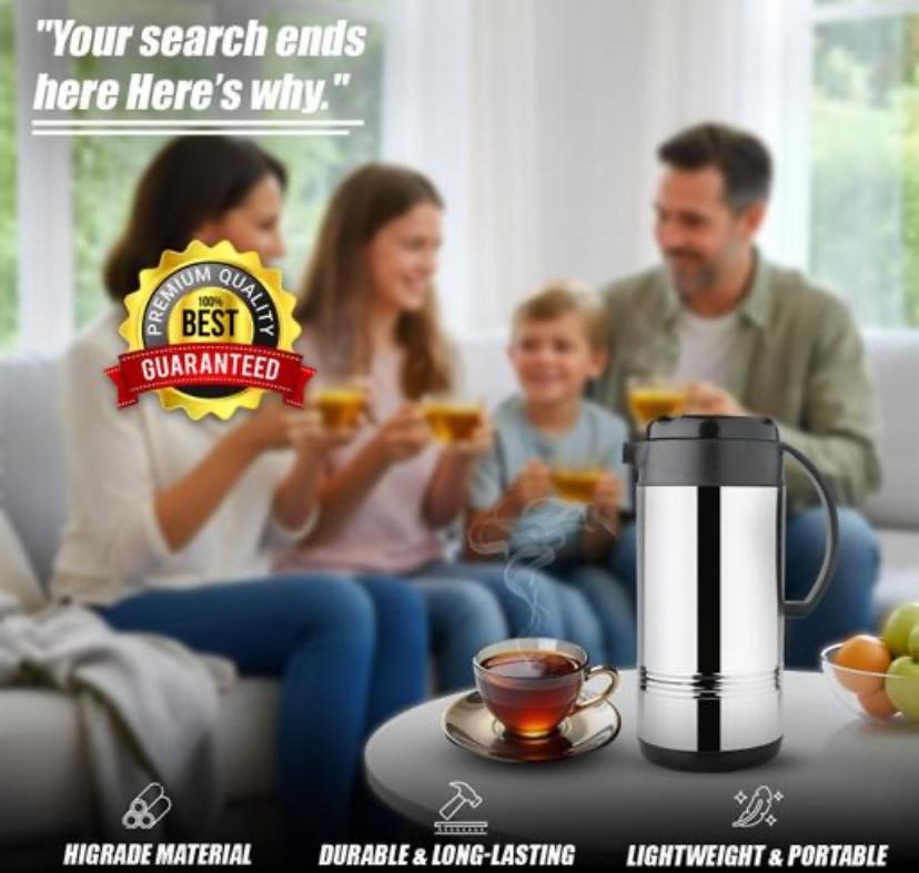 SP SITI PLAST Caffeena Elegant Stainless Steel | Thermal Flask with Comfortable Handle - Double Layer Vacuum Insulated Bottle for Hot Coffee or Cold Water