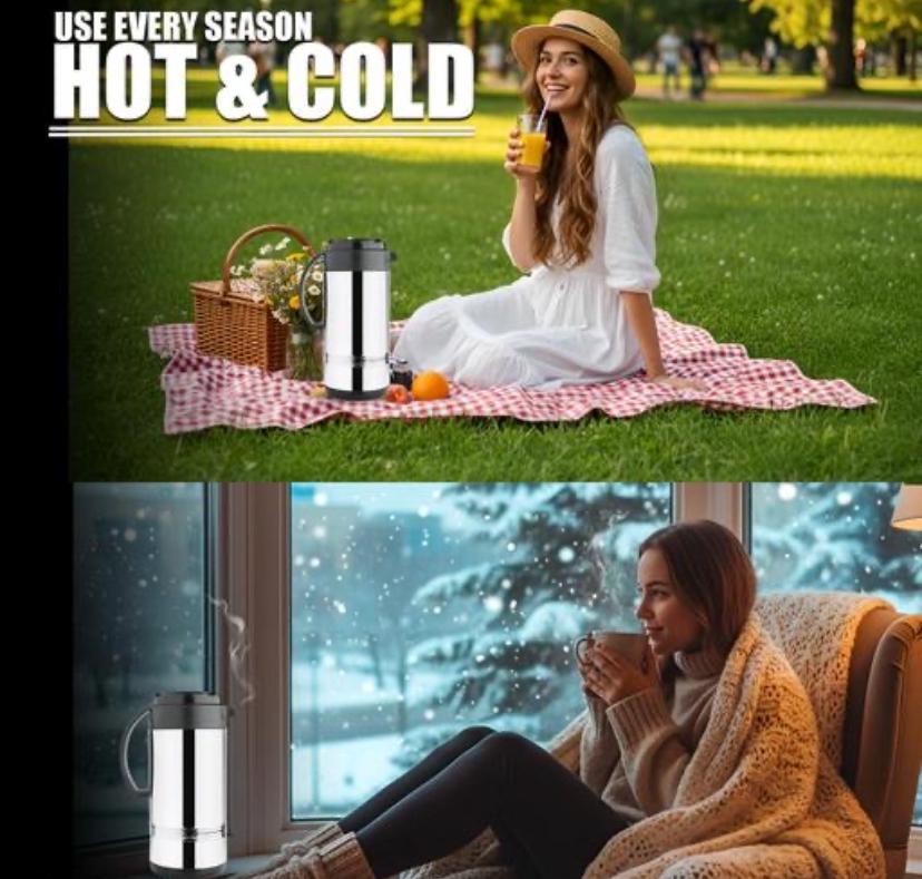 SP SITI PLAST Caffeena Elegant Stainless Steel | Thermal Flask with Comfortable Handle - Double Layer Vacuum Insulated Bottle for Hot Coffee or Cold Water