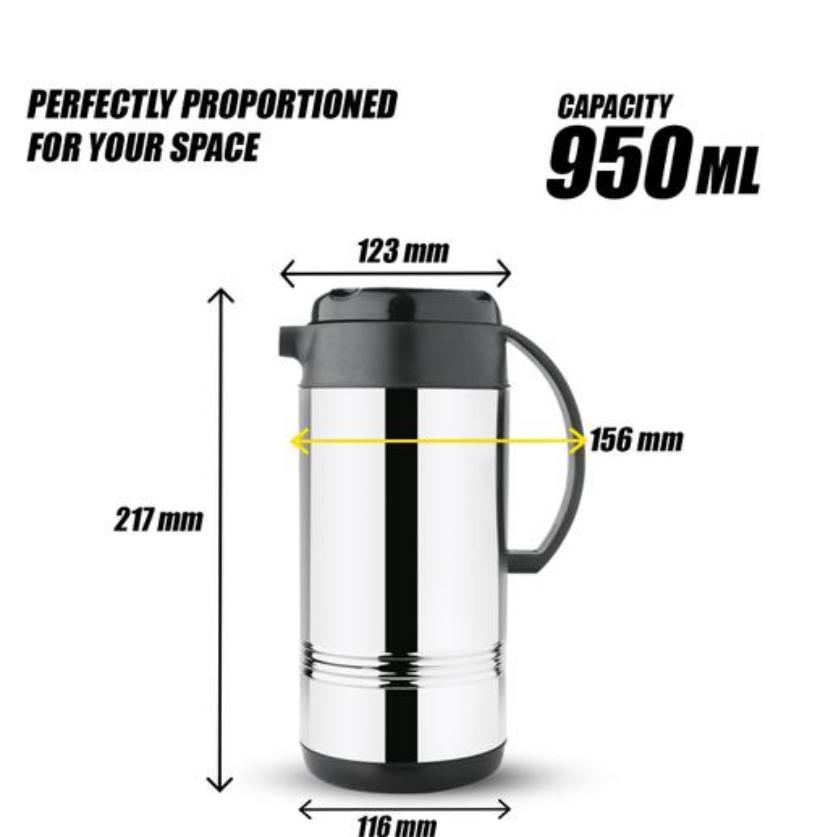 SP SITI PLAST Caffeena Elegant Stainless Steel | Thermal Flask with Comfortable Handle - Double Layer Vacuum Insulated Bottle for Hot Coffee or Cold Water