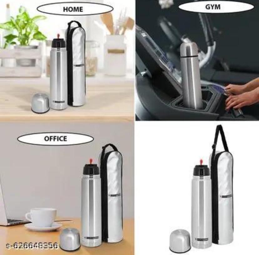 Thermosteel Water Bottle 1 Ltr , 24hr Hot and Cold | Leak Proof Lid , Certified | Vacuum Insulated | for Office , Gym School | Silver 5 Year Warrenty
