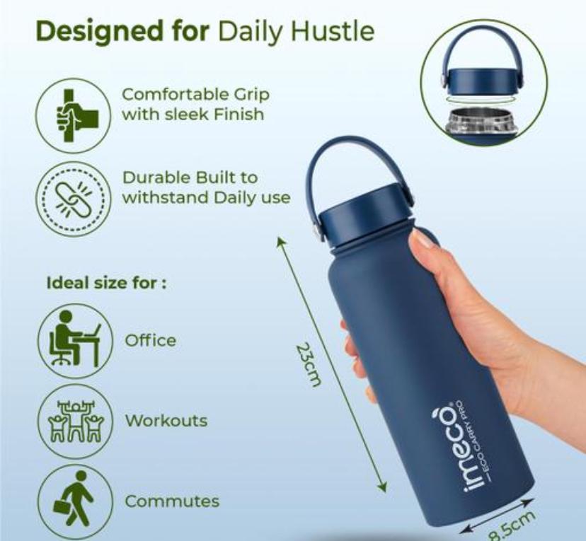 IMECO ECO CARRY PRO stainless Steel | Water Bottel - Matte Finish | 1 L