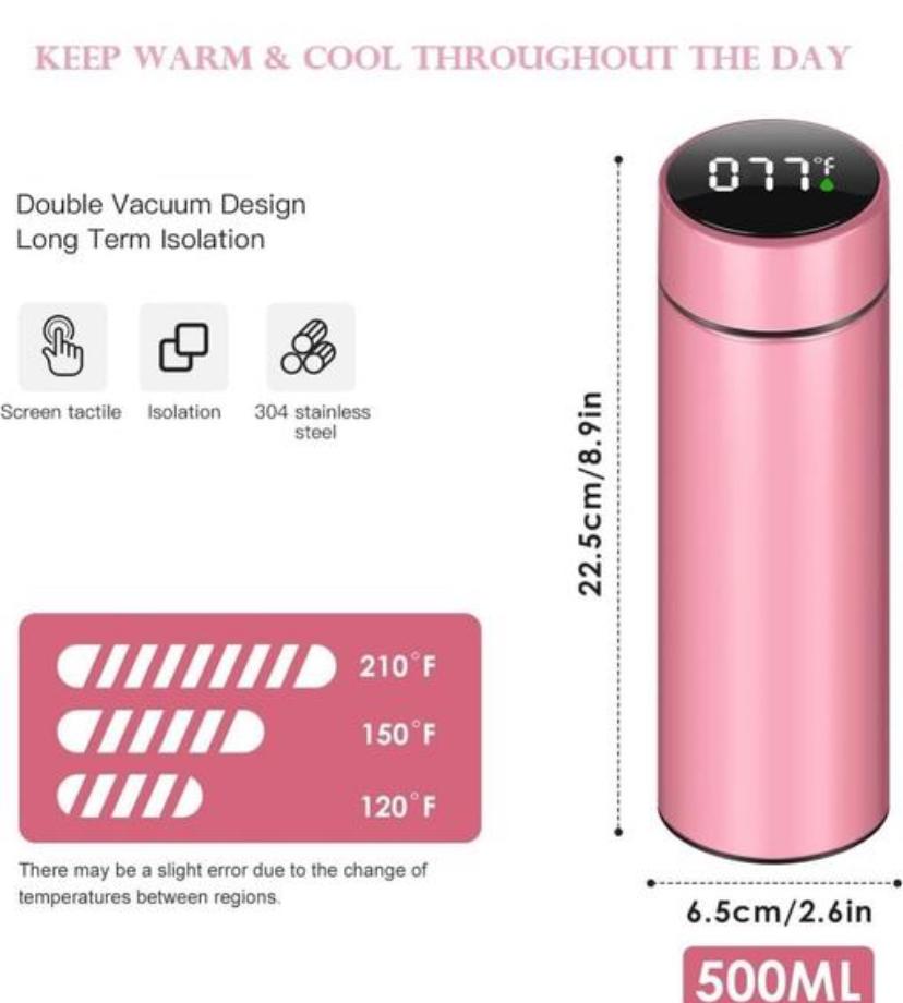 Water Temperarure Bottle 500ml Double Stainless Steel Wall Smart Flask Vaccum Insulated Water Bottel