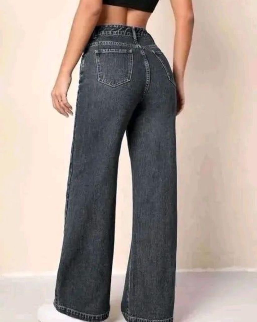 Wide Leg Grey Denim Jeans for Women