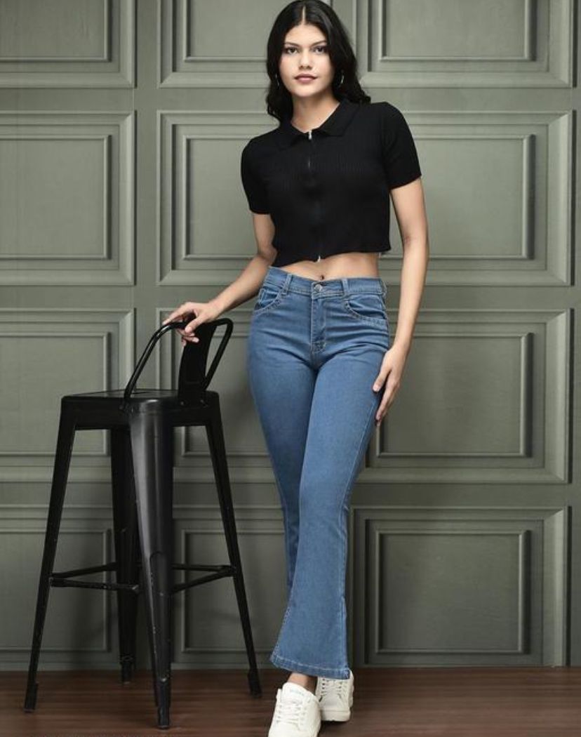 Trendy Women jeans Hight waist Stretchable Denim Bell bottom jeans