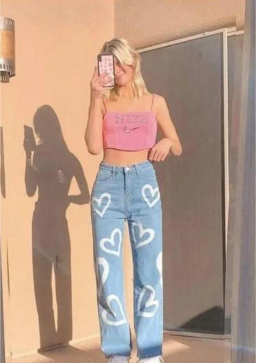 Women High Waist Heart Shape Denim Jeans