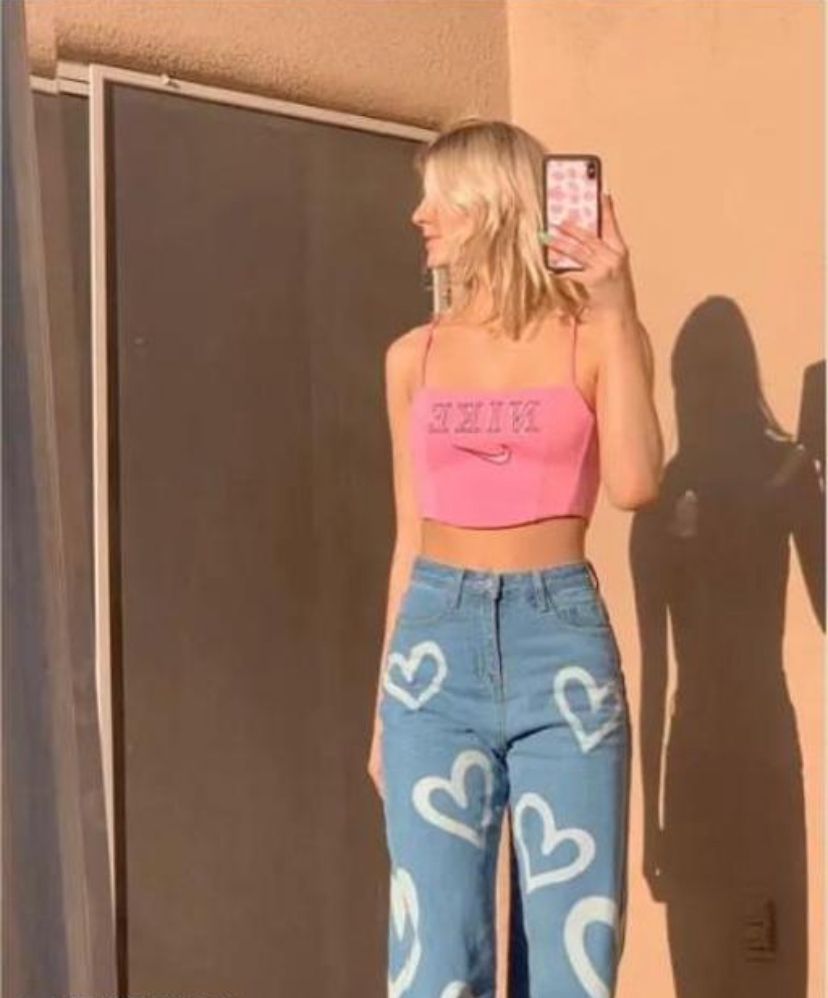 Women High Waist Heart Shape Denim Jeans