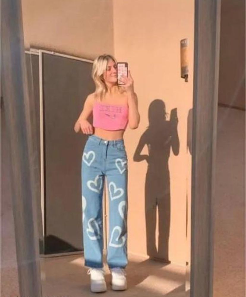 Women High Waist Heart Shape Denim Jeans