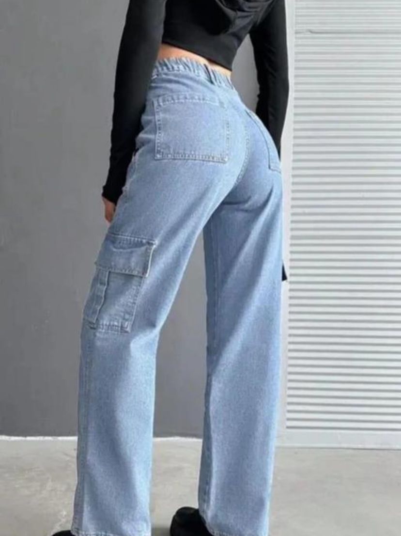Women Cargo Blue Denim Ladies Jeans
