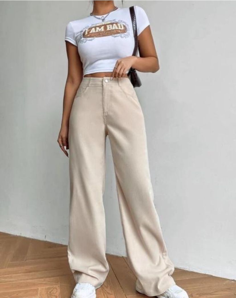 Cream Flared baggy jeans for women