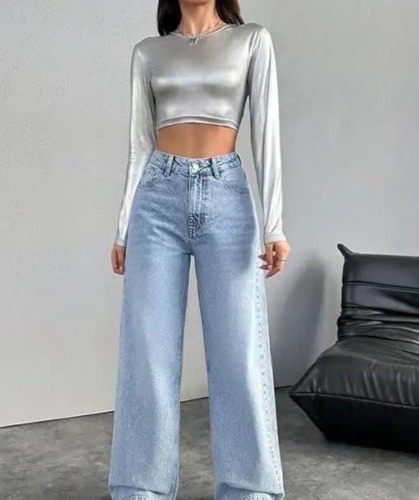 Women wide leg flared Bell bottom High rise Denim Jeans
