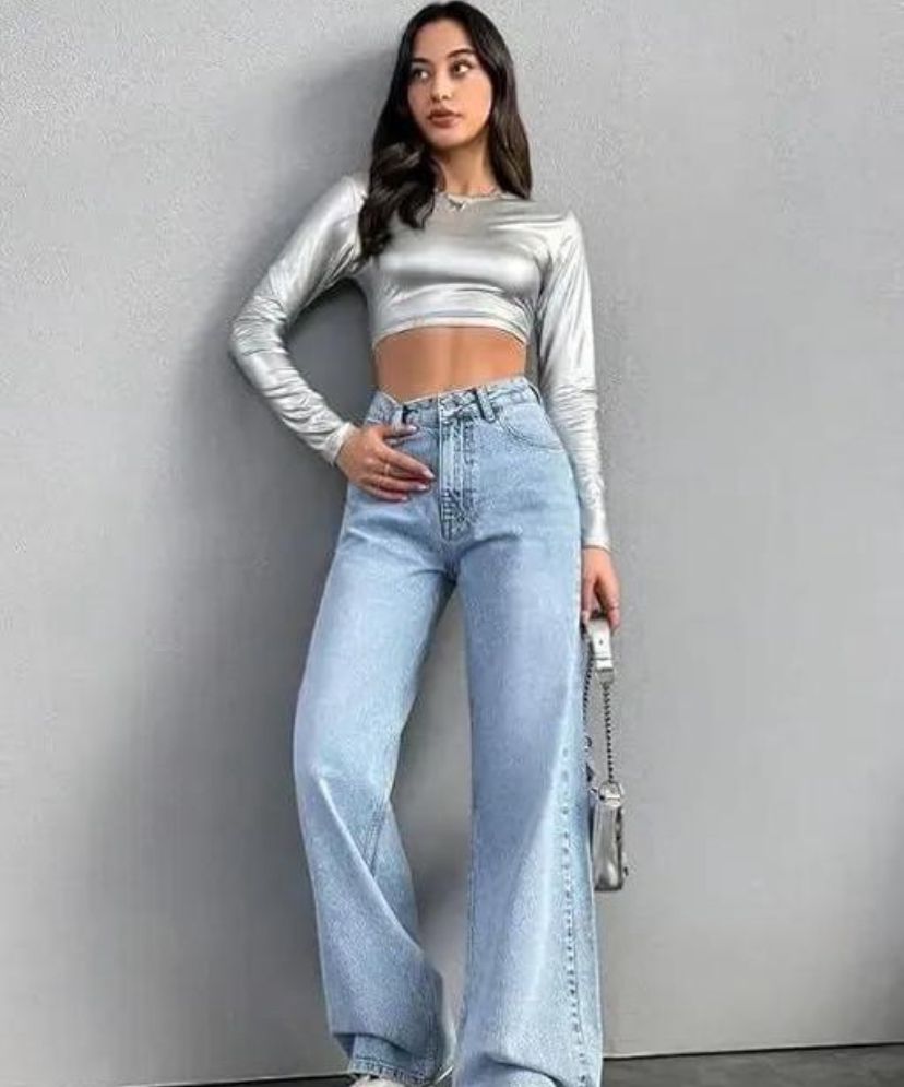 Women wide leg flared Bell bottom High rise Denim Jeans