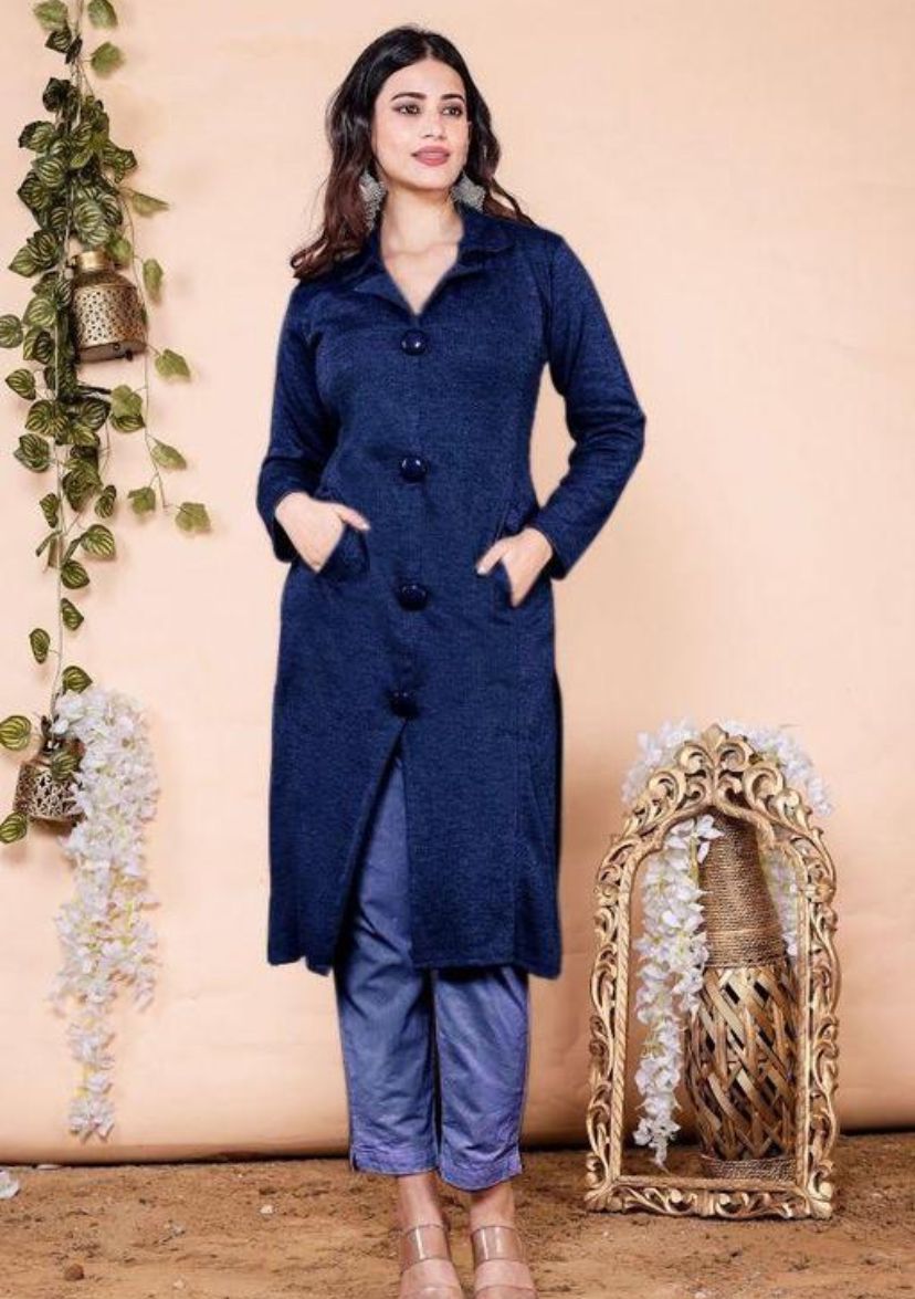 Knitted Woolen Kurta with Front Pockets