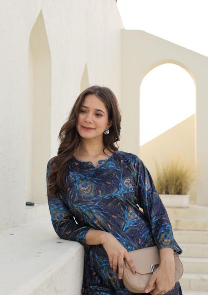 Velvet Woolen Cord Set | Woolen Top Bottom