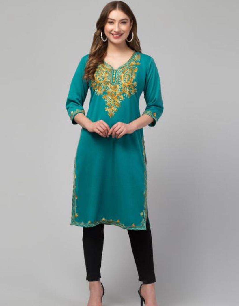 Woolen embroidery aari work kurti