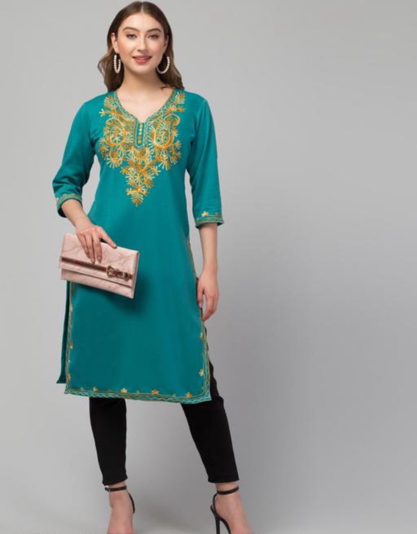 Woolen embroidery aari work kurti
