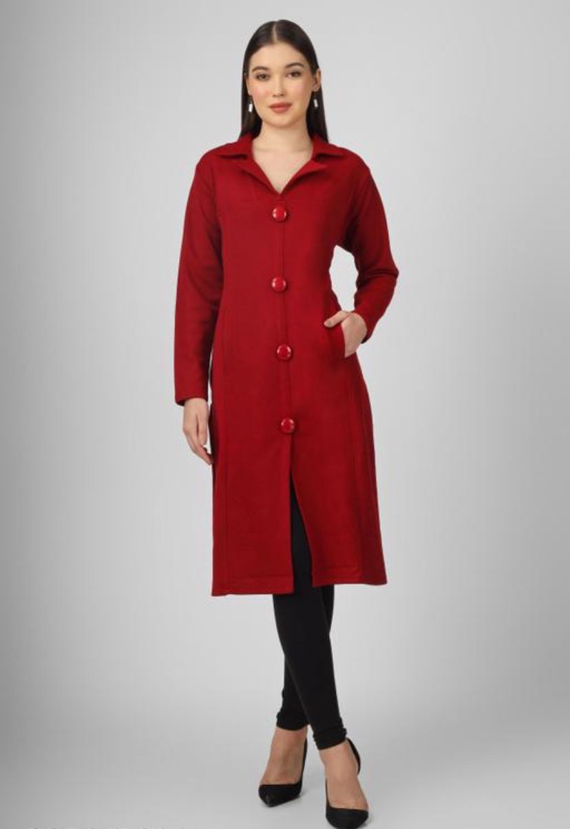 Blushh Collection For Women's Solid A-line Mandarin Maroon Kurtis