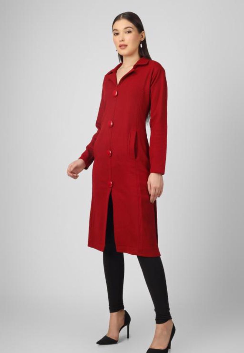 Blushh Collection For Women's Solid A-line Mandarin Maroon Kurtis