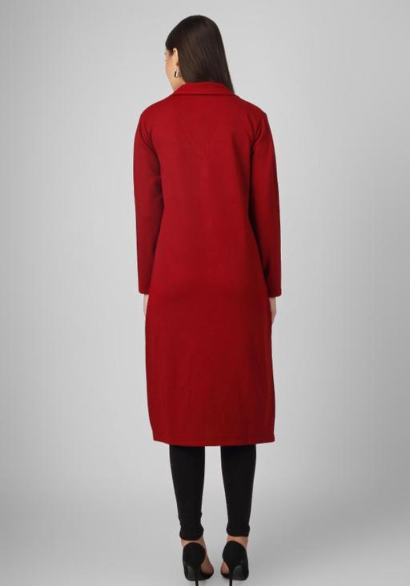 Blushh Collection For Women's Solid A-line Mandarin Maroon Kurtis