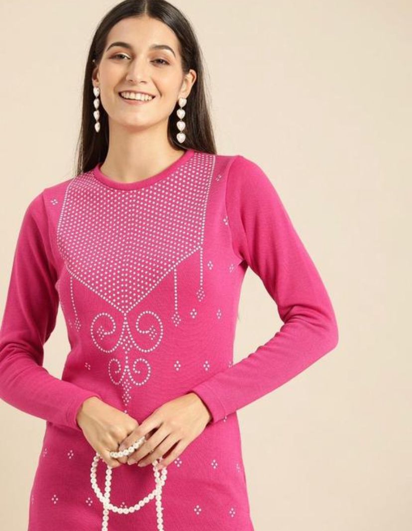 Winter Wear Woolen Kurti With Hand Block Print