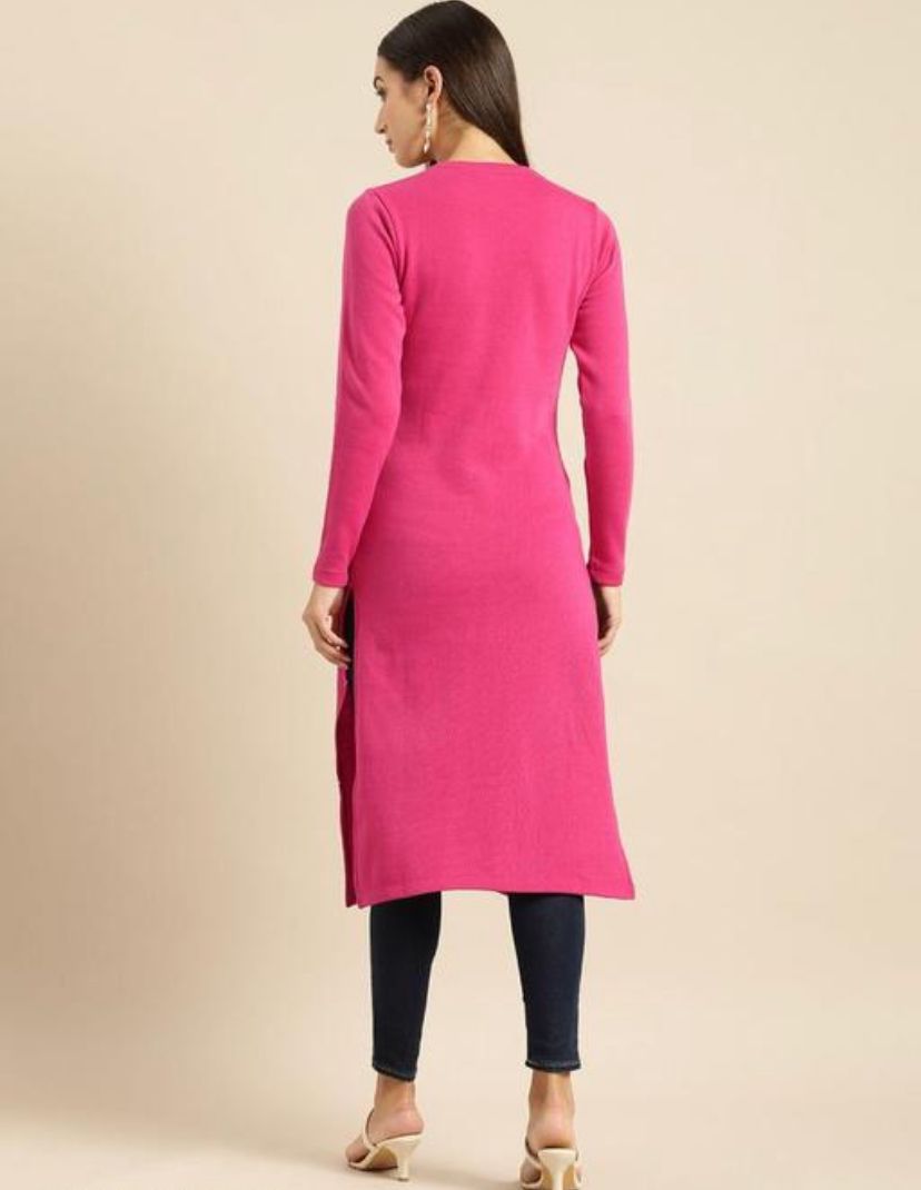 Winter Wear Woolen Kurti With Hand Block Print