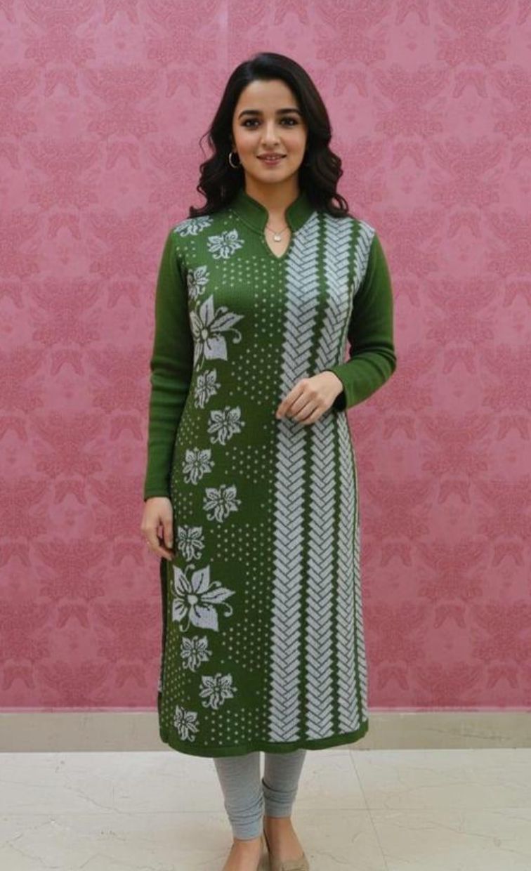 Woolen Green kurti Design for Women fasionable trendy
