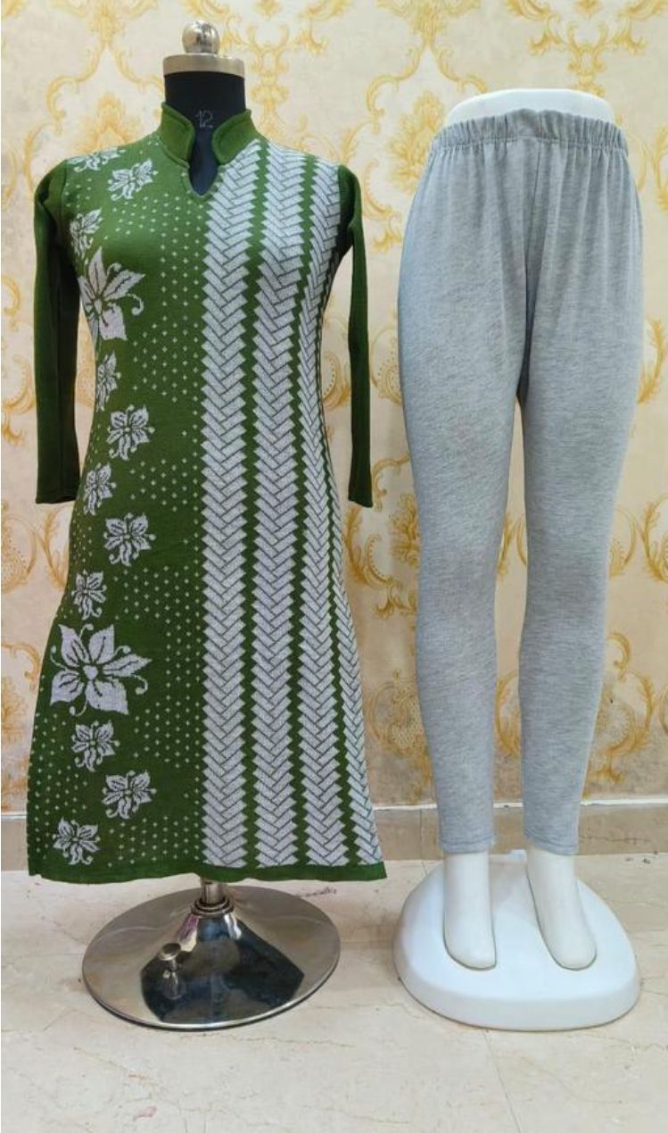Woolen Green kurti Design for Women fasionable trendy