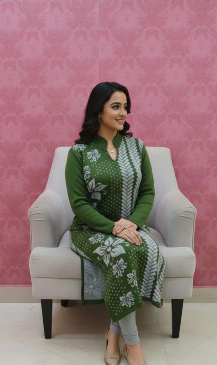 Woolen Green kurti Design for Women fasionable trendy