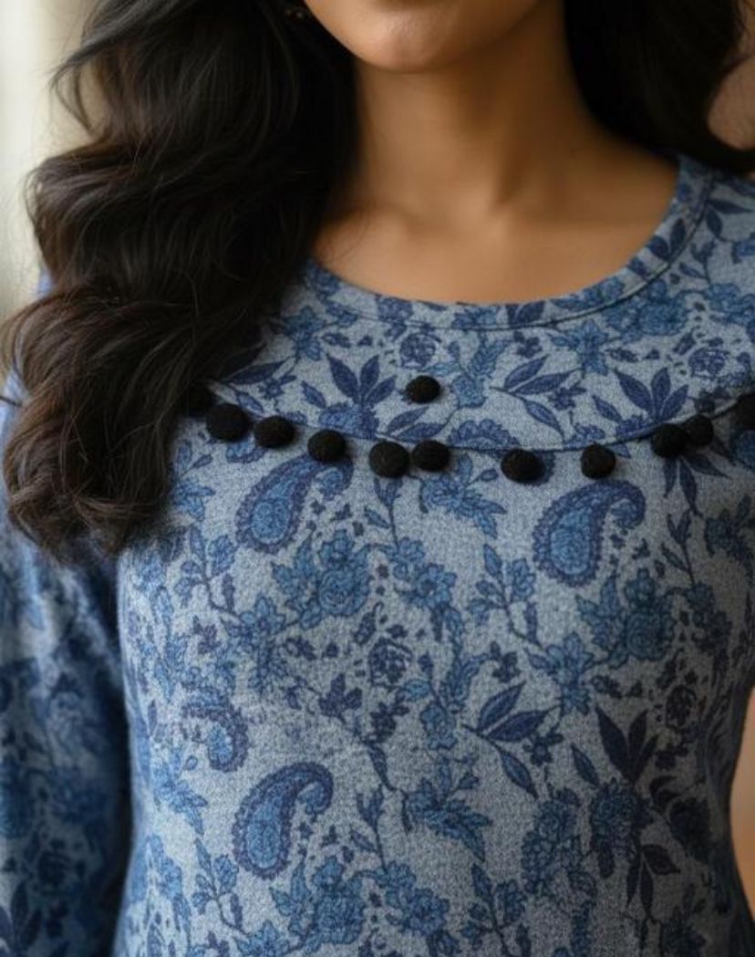 Elegant Blue Woolen kurti for winter comfort