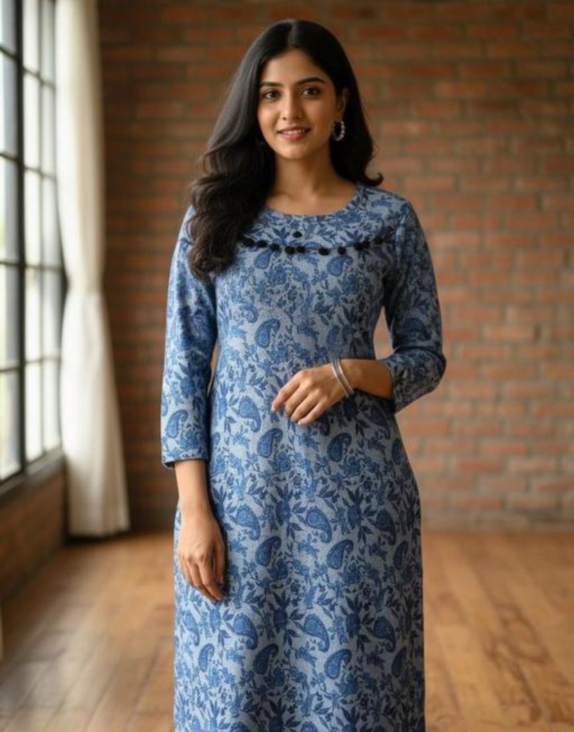 Elegant Blue Woolen kurti for winter comfort